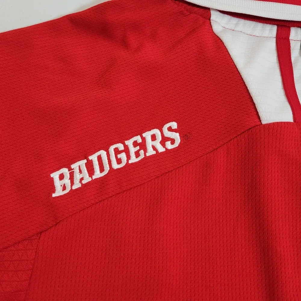 Adidas Climalite Wisconsin Badgers Mens XL Embroidered Red Collared T-Shirt 1030